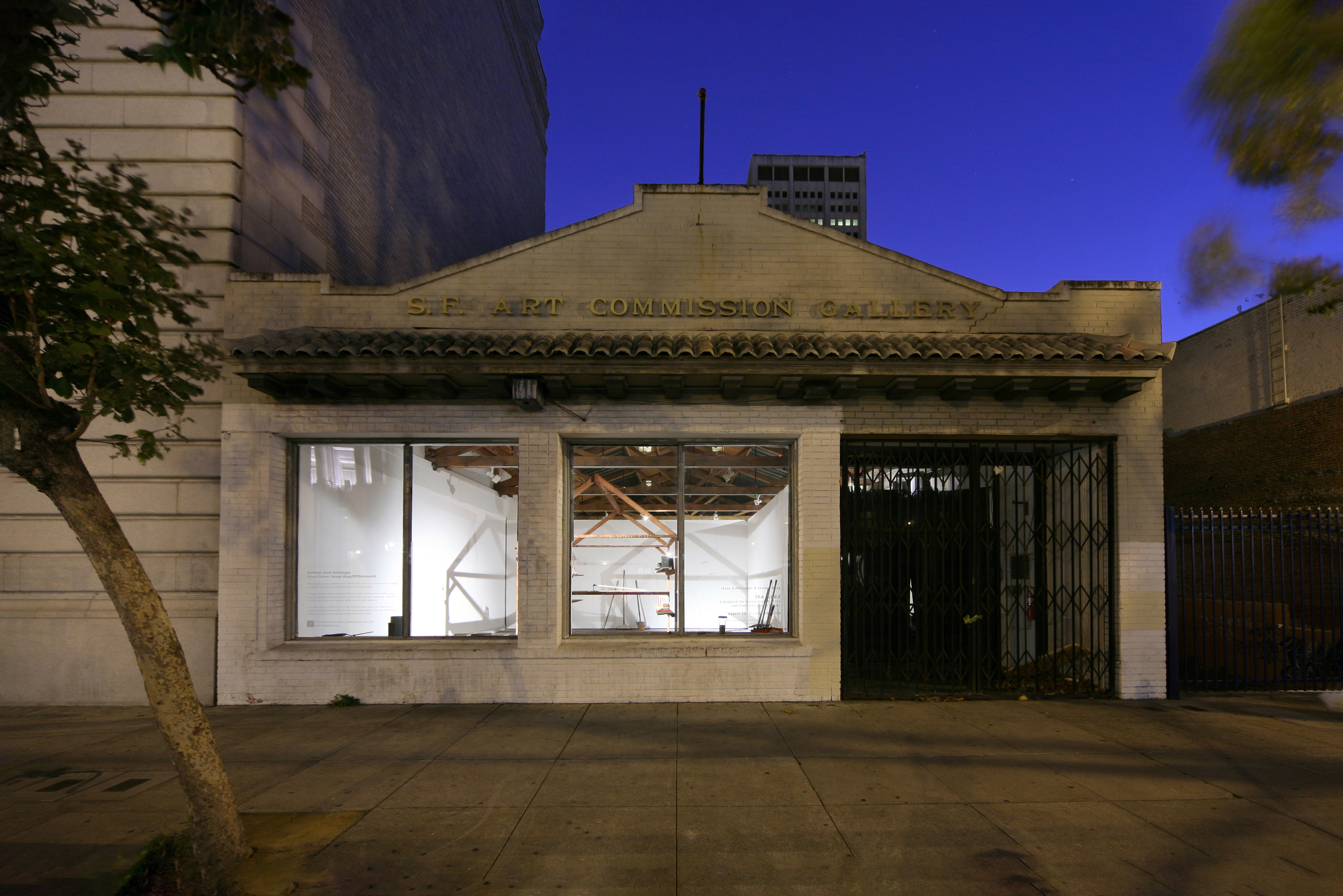View of window at 155 Grove Street illuminated at night