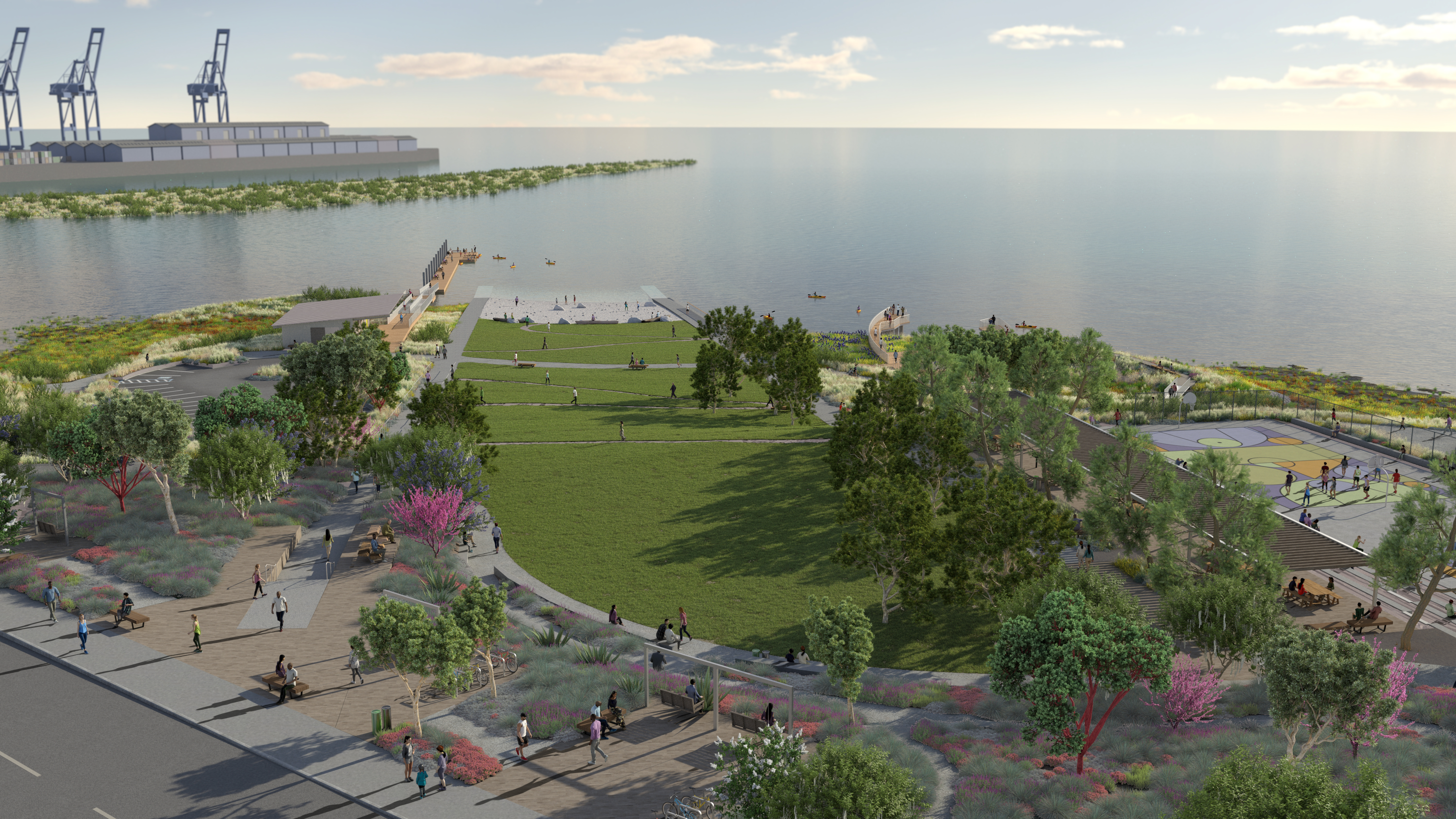 Aerial view of India Basin Shoreline Park 