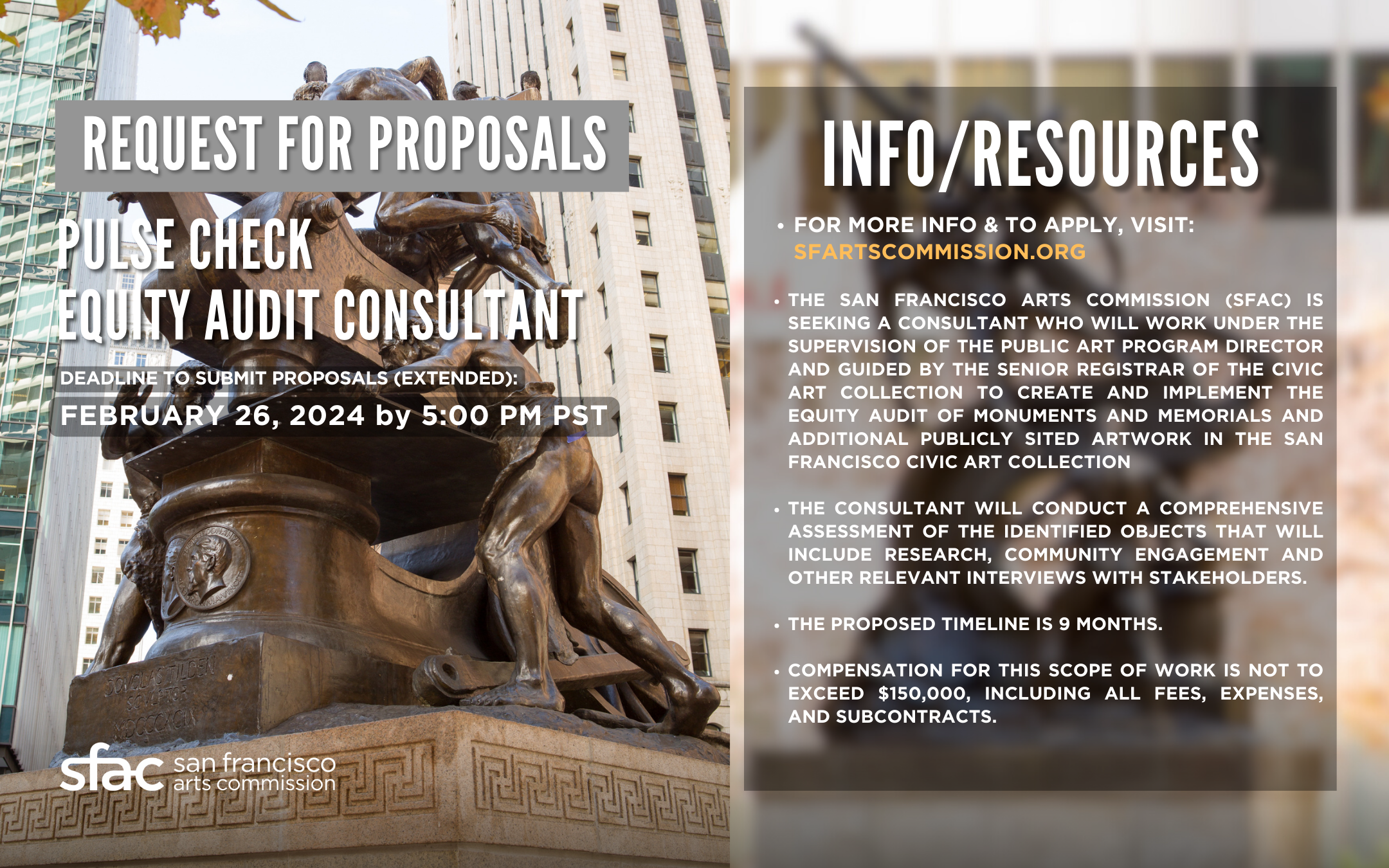 Request for Proposal Graphic Image of Mechanics Monument February 26 2024 deadline by 5 pm pst