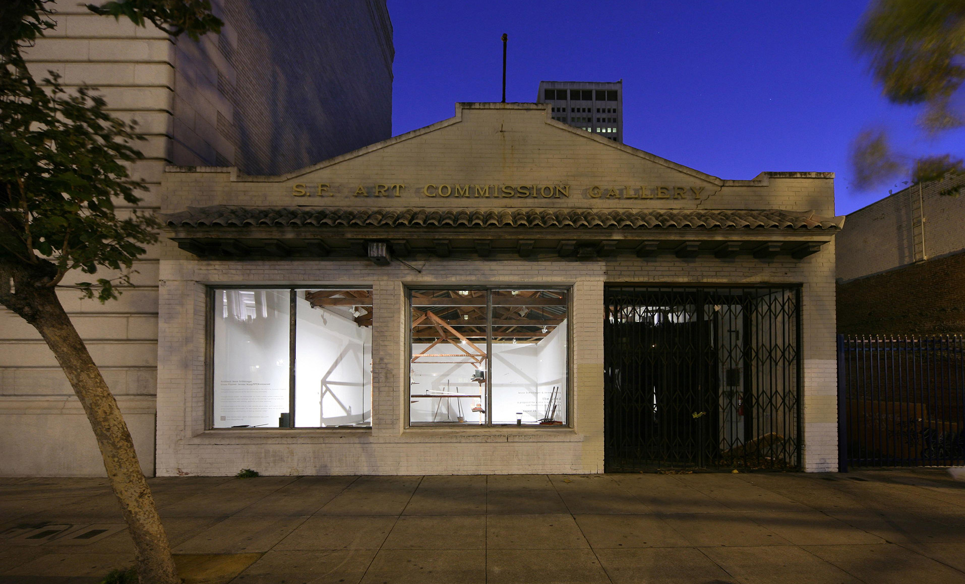 View of window at 155 Grove Street illuminated at night 