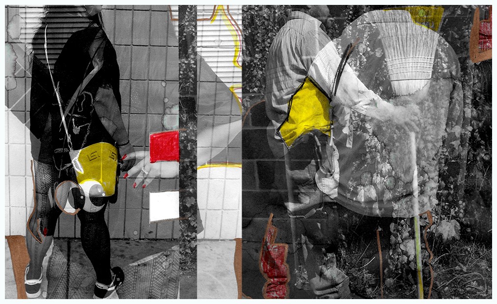 A composite image of figures engaged in various activities on the street.