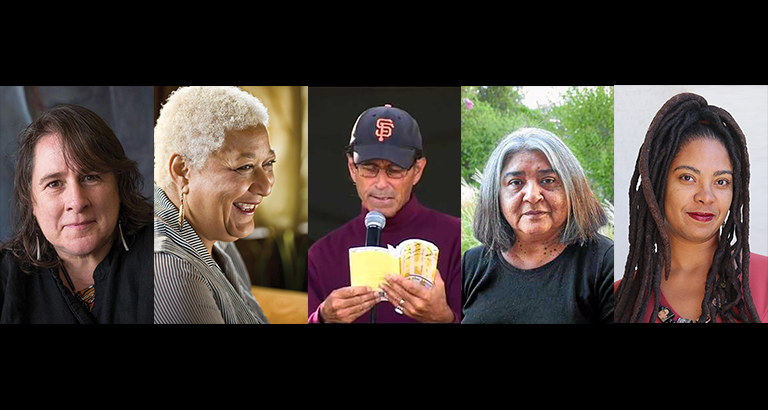 image of the five writers reading in this event.