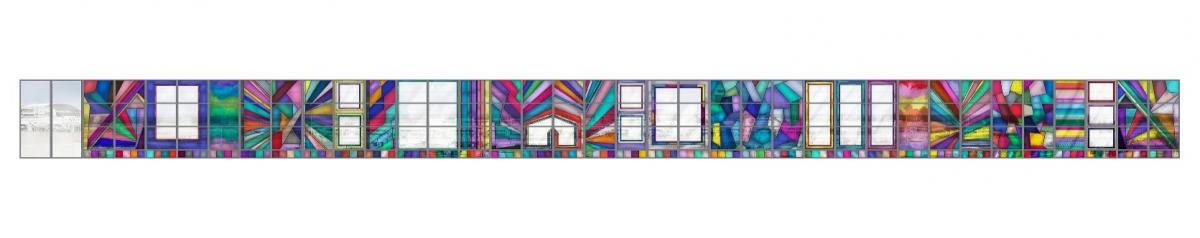 Stained glass installation by Sarah Cain