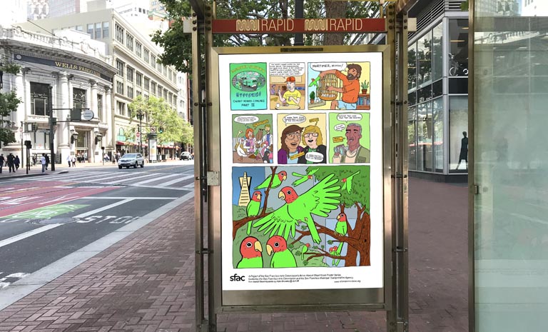 Kate Rhoades Market Street Poster in a bus kiosk