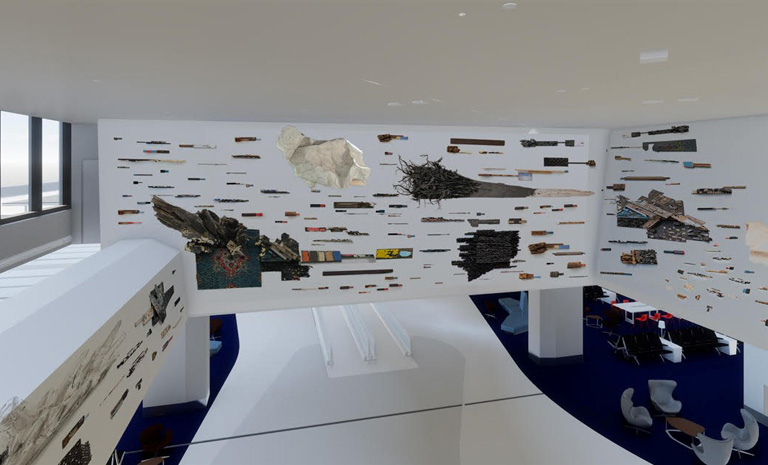 An installation using recycled materials by Leonardo Drew for SFO Harvey Milk Terminal 1