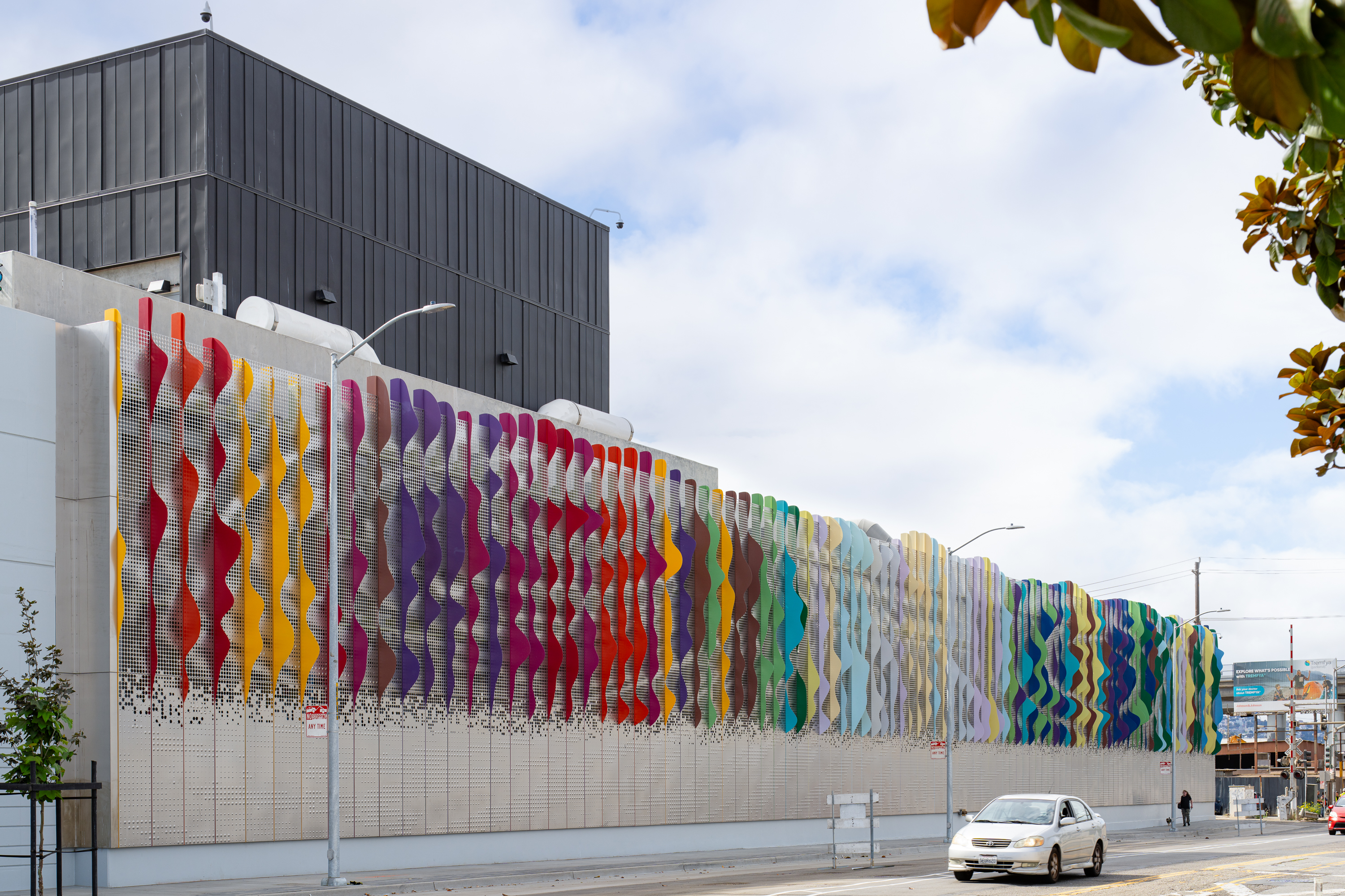 (Image: Whorl Whirl: Our Circular Nature, 2024, by Norie Sato, located along Evans Avenue at SFPUC’s Headworks Facility at the Southeast Treatment Plant. Photo by Ethan Kaplan Photography.)