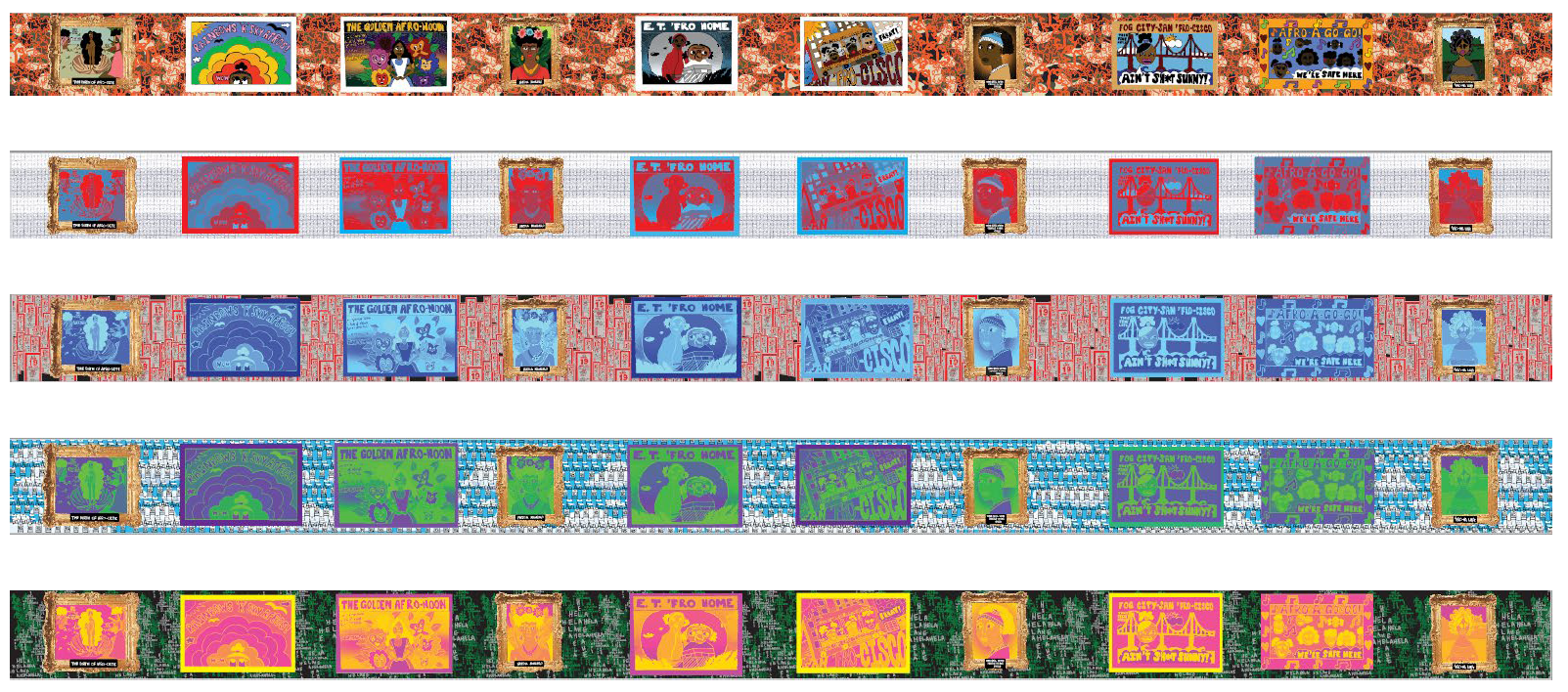 Renderings of Modalities & Motifs (2023) by Afatasi The Artist, Evans Avenue, Southeast Treatment Plant construction fence. Renderings of Modalities & Motifs, 2023, by Afatasi The Artist, Evans Avenue, Southeast Treatment Plant construction fence.