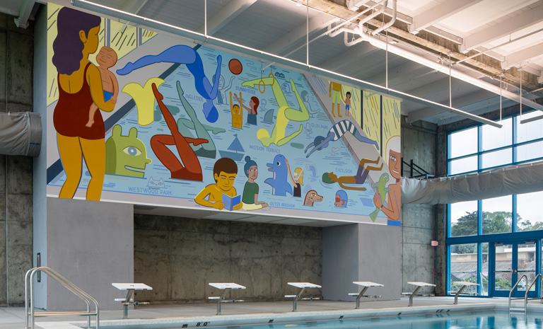 colorful mural by Jason Jagel at Balboa pool. 